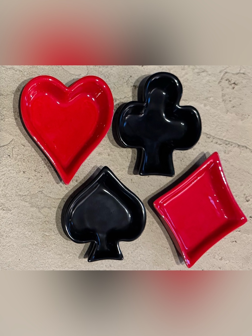 Vintage 1950-1970’s Red and Black Card Suit Trinket or Condiment Dishes